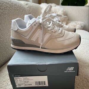 New Balance 574 Core Sneakers in Cream and White